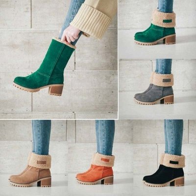 Nubuck Chunky Heel Slip-On Round Toe Boots_6