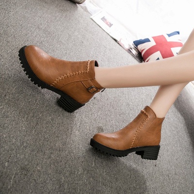 Daily Chunky Heel Zipper Round Toe Buckle Boots_9