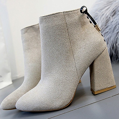 Chunky Heel Daily Lace-up Pointed Toe Zipper Elegant Boots_9