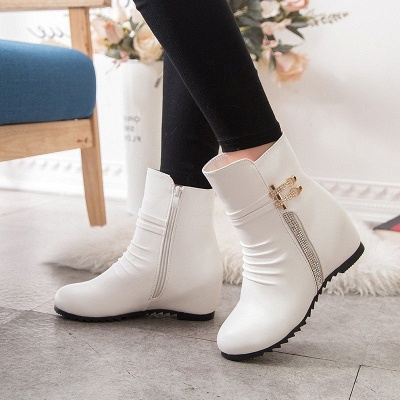 Daily Zipper PU Wedge Heel Round Toe Elegant Boots_4