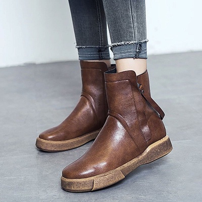 Zipper Daily Round Toe Flat Heel Boots_1