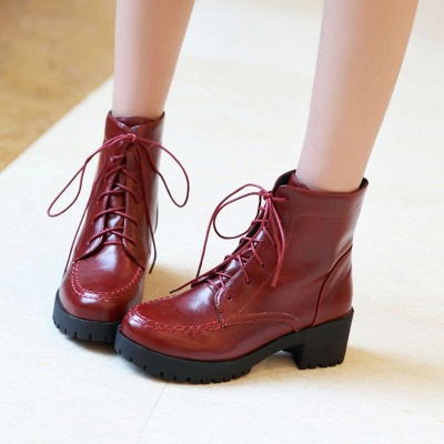 Daily Lace-up Fall PU Round Toe Boot_7