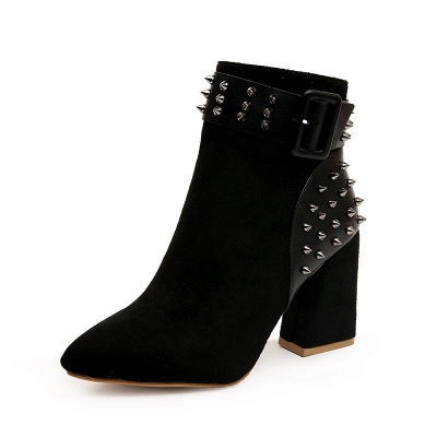 Suede Chunky Heel Daily Lace-up Rivet Boots_6