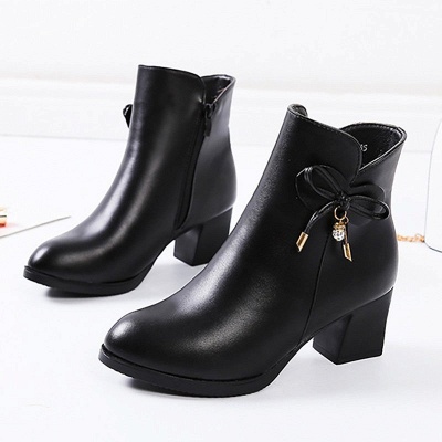 Bowknot Daily Chunky Heel Pointed Toe Zipper Elegant Boots_9