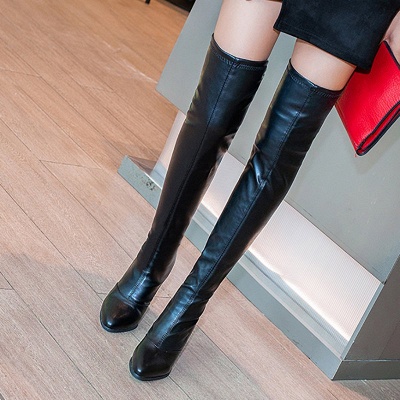 Black Winter Chunky Heel Daily Pointed Toe PU Boot_5