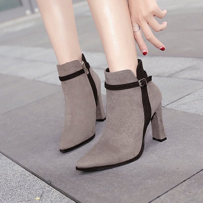 Suede Buckle Chunky Heel Pointed Toe Boot_2