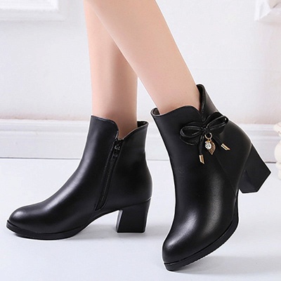 Bowknot Daily Chunky Heel Pointed Toe Zipper Elegant Boots_6