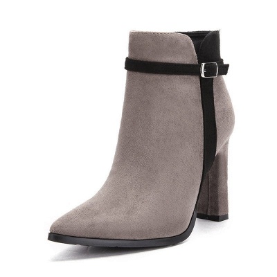 Suede Buckle Chunky Heel Pointed Toe Boot_7