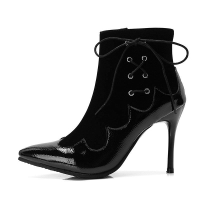 Lace-up Daily Stiletto Heel Zipper Pointed Toe Elegant Boots_9