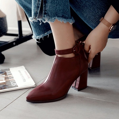 Chunky Heel PU Daily Tie Round Toe Boots_14