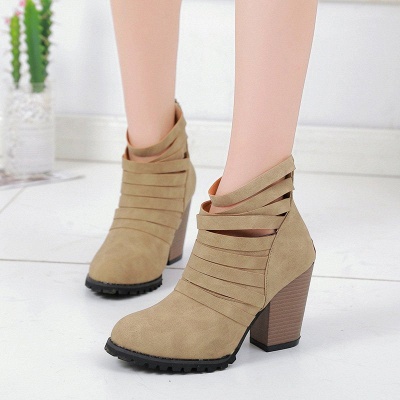 Chunky Heel Zipper Daily Pointed Toe Elegant Boots_4
