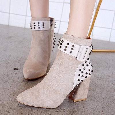 Chunky Heel Daily Rivet Pointed Toe Zipper Elegant Boots_2