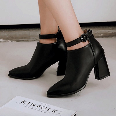 Chunky Heel PU Daily Tie Round Toe Boots_3