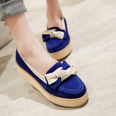 Velvet Bowknot Daily Round Toe Wedges_3