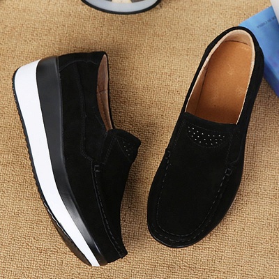 Wedge Heel Daily Round Toe Casual Loafers_12