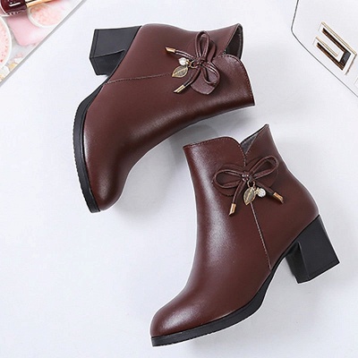 Bowknot Daily Chunky Heel Pointed Toe Zipper Elegant Boots_10