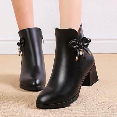 Bowknot Daily Chunky Heel Pointed Toe Zipper Elegant Boots_7