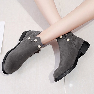 Suede Chunky Heel Daily Beading Round Toe Boot_2