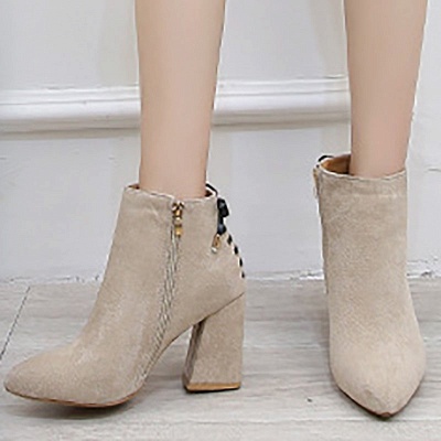 Chunky Heel Daily Lace-up Pointed Toe Zipper Elegant Boots_8