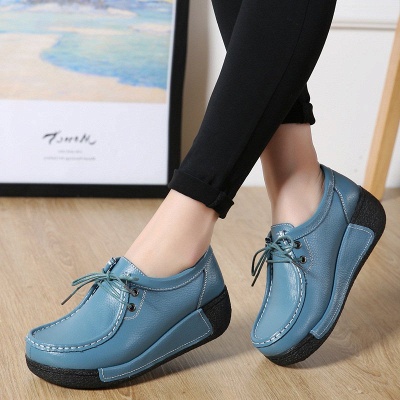 Wedge Heel Daily Lace-up Round Toe Loafers_4