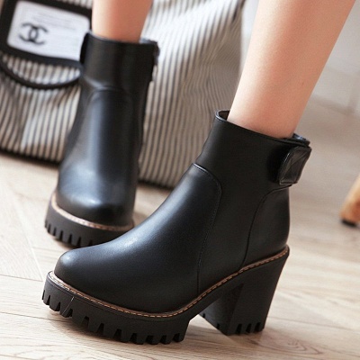 Daily Chunky Heel Zipper Round Toe Boots_7