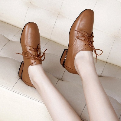 Chunky Heel Lace-up Pointed Toe Oxfords_8