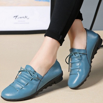Casual Round Toe Lace-up Flat Heel Loafers_2
