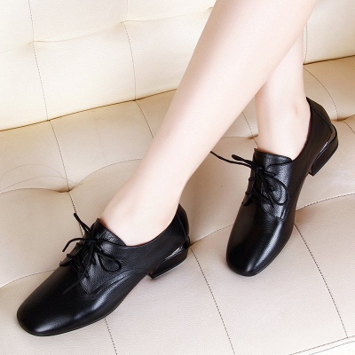 Chunky Heel Lace-up Pointed Toe Oxfords_3
