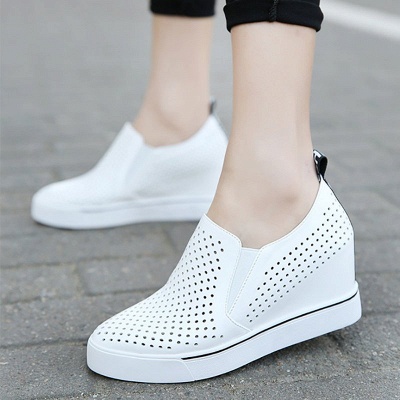 Hollow-out Wedge Heel Daily Pointed Toe Loafers_1