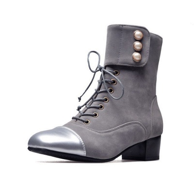 Rivet Chunky Heel Daily Square Toe Boots_2