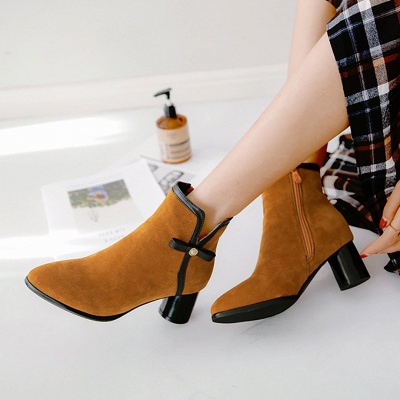 Daily Chunky Heel Zipper Pointed Toe Boots_4