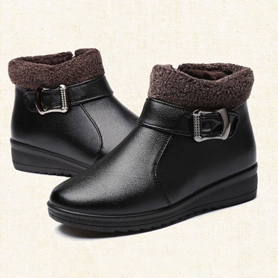 Wedge Heel Daily Zipper Round Toe Buckle Boots | Newarrivaldress.com