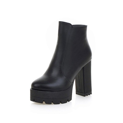 Chunky Heel Daily Zipper Round Toe Boots_10