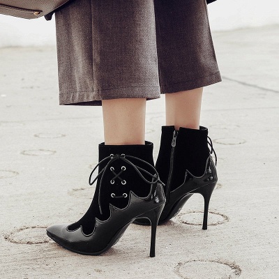 Lace-up Daily Stiletto Heel Zipper Pointed Toe Elegant Boots_7