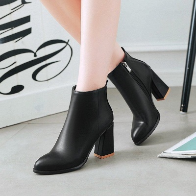 Chunky Heel Zipper Daily Pointed Toe Elegant Boots_5