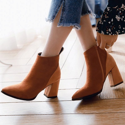 Chunky Heel Suede Elegant Round Toe Boots_2