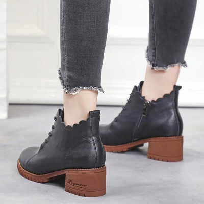 Chunky Heel Zipper Round Toe Lace-up Boots_6