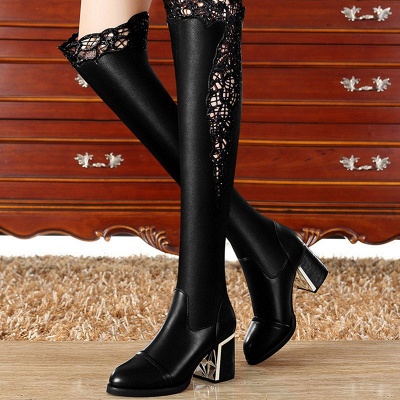 Chunky Heel Hollow-out Daily Pointed Toe Elegant Boots_4