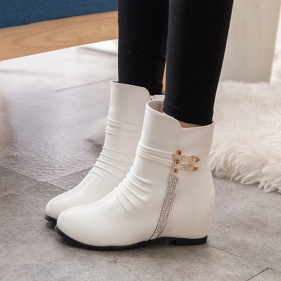 Daily Zipper PU Wedge Heel Round Toe Elegant Boots_8