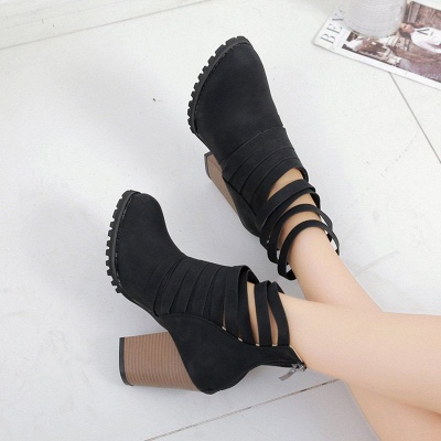 Chunky Heel Zipper Daily Pointed Toe Elegant Boots_6