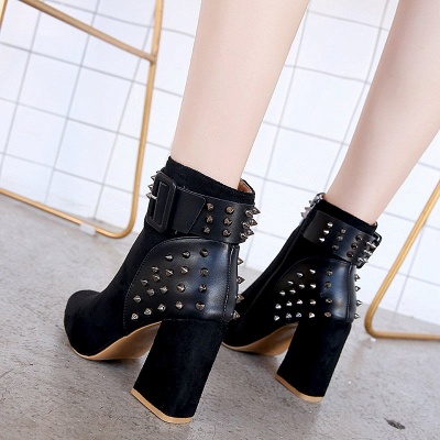 Suede Chunky Heel Daily Lace-up Rivet Boots_3