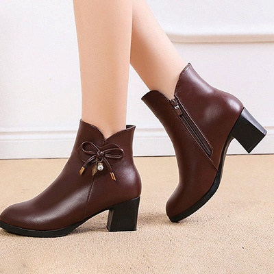 Bowknot Daily Chunky Heel Pointed Toe Zipper Elegant Boots_1