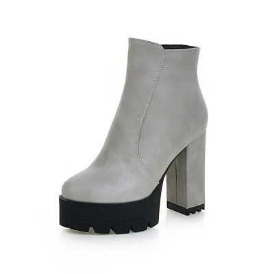 Chunky Heel Daily Zipper Round Toe Boots_12