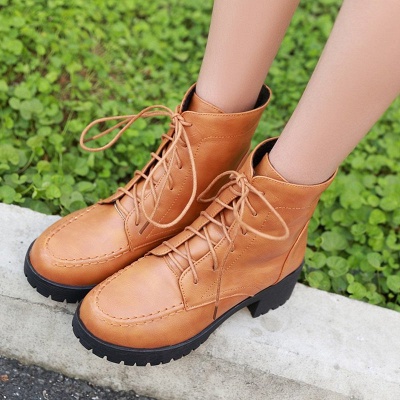 Daily Lace-up Fall PU Round Toe Boot_8