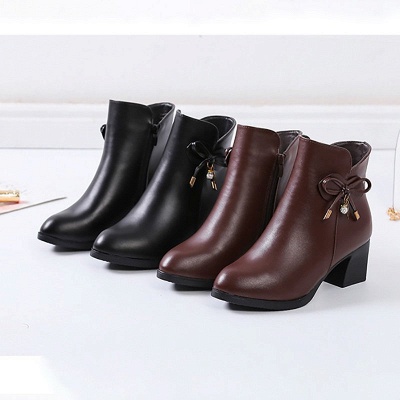 Bowknot Daily Chunky Heel Pointed Toe Zipper Elegant Boots_8