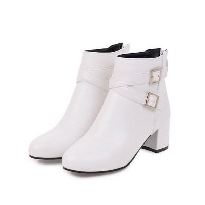 Daily Chunky Heel Buckle Pointed Toe Boots_1