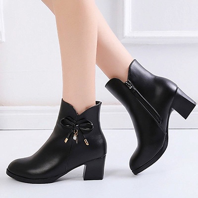 Bowknot Daily Chunky Heel Pointed Toe Zipper Elegant Boots_2