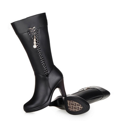 Daily Pearl Imitation Pointed Toe Chunky Heel Elegant Boots_7