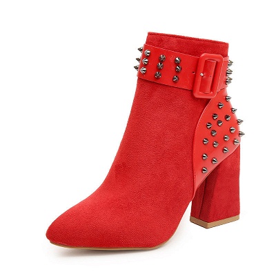 Suede Chunky Heel Daily Lace-up Rivet Boots_1