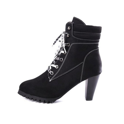 Chunky Heel PU Daily Lace-up Boots_2